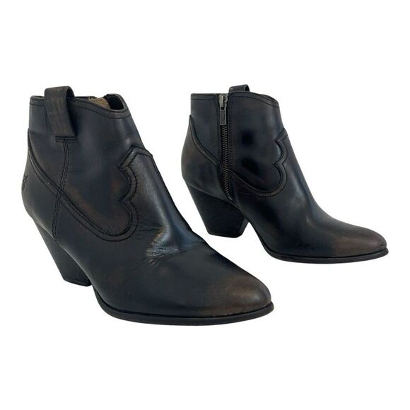 Frye Reina Bootie Womens Size 8 Black Distressed Leather Western Ankle Zip - Picture 1 of 7